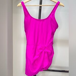 New Vibrant Pink Women's One-Piece Swimsuit with Tie Front Detail, Large